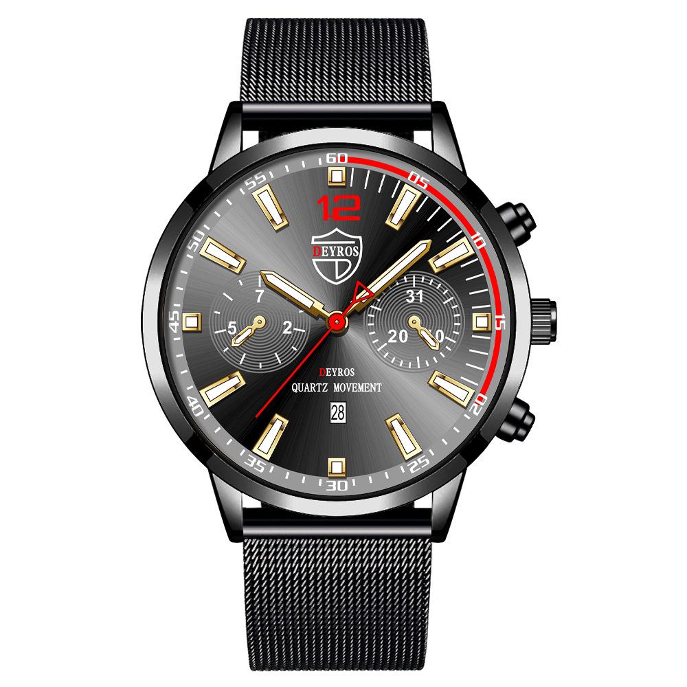 Stainless Steel Mesh Strap Watch Men'S Trend Fashion Calendar Luminous Quartz Watch