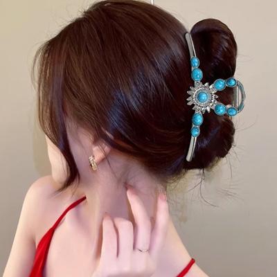 1/2/3Pcs Large Hair Claw Clip Metal Turquoise Blue Stone Hairpin Nonslip Jaw Hair Clamps Women Barrette Hair Accessories
