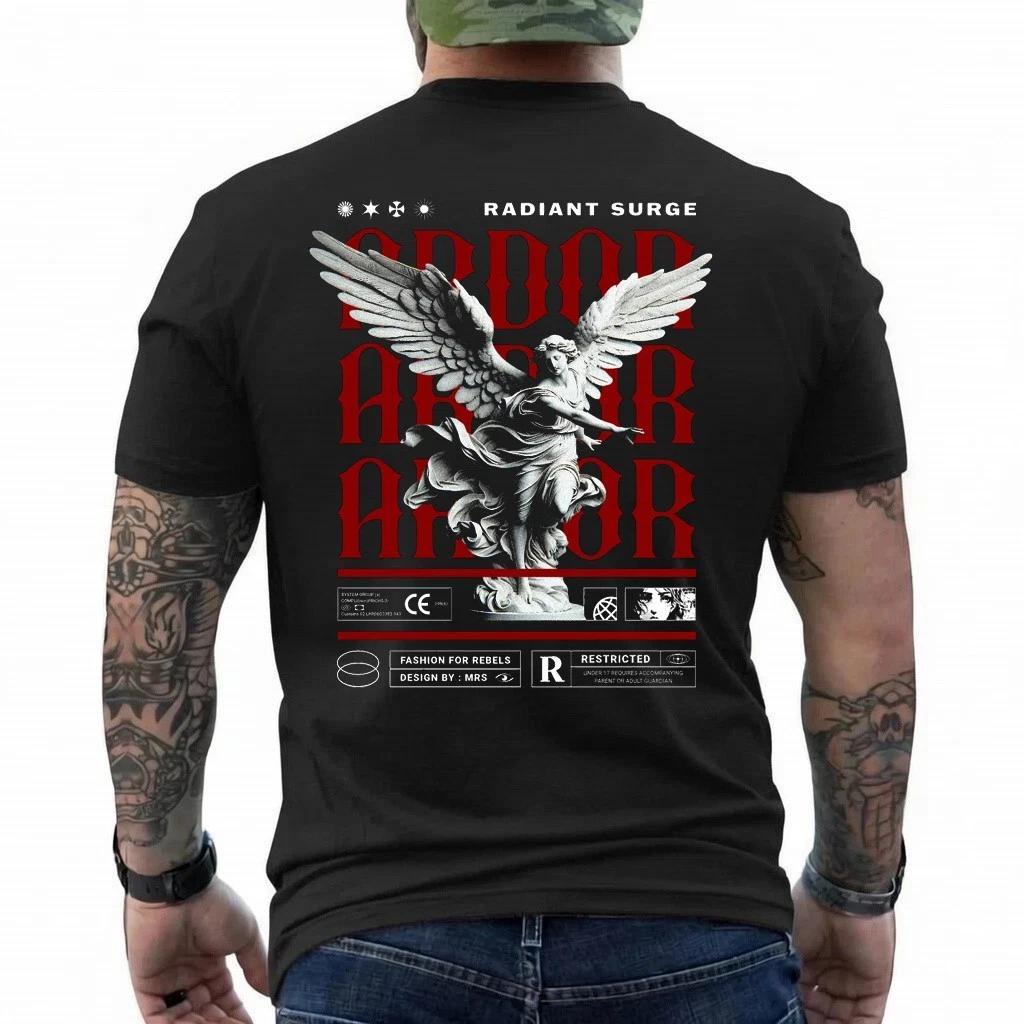 Radiant Surge Angel T-Shirt Gothic Statue Graphic Tee Streetwear Unisex 3XL