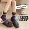 Female Autumn and Winter New Product Fashion All Kinds of Retro Clash Color Lace Nation Wind Tube Cotton Socks