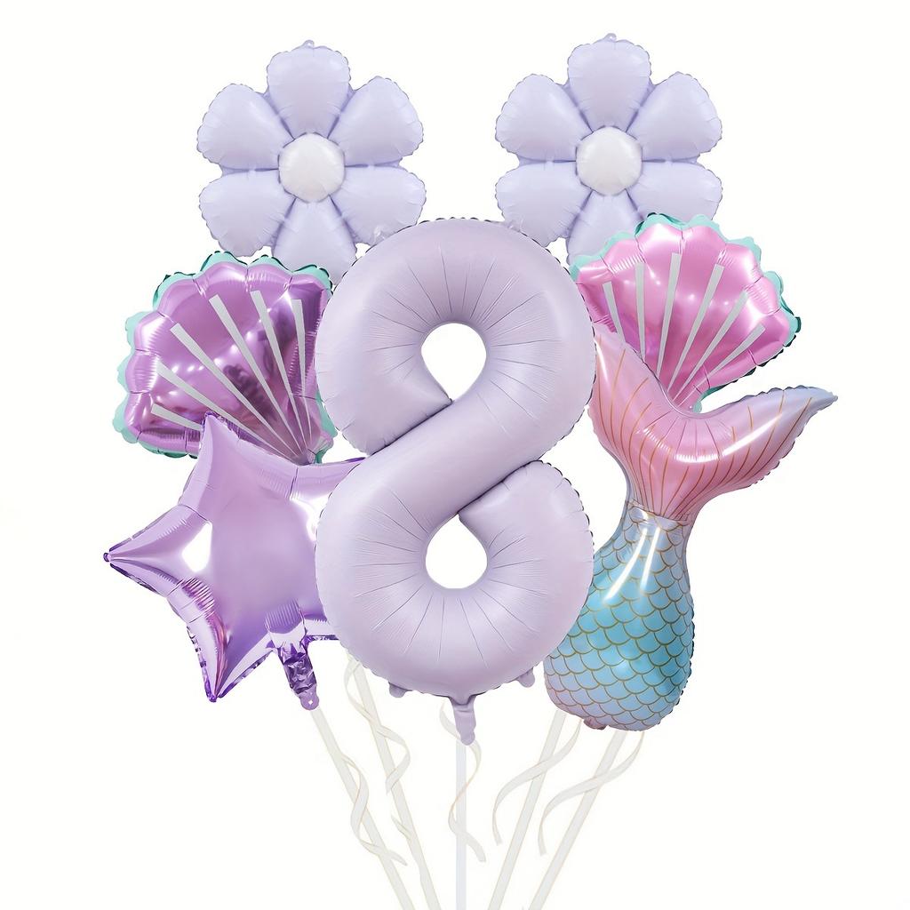 Mermaid Theme Balloon Set, Fish Tail Shell Shape 40-inch Digital Aluminum Film Birthday Party Decoration Props