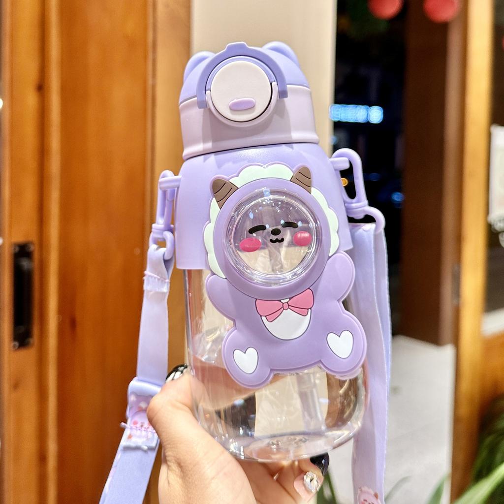 600ML Cute Kids Water Bottle With Straw Dinosaur Plastic Water Cup For Boys Girls Children Leakproof Drinking Bottle For Outdoor