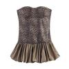 2025 Spring Women's European & American Style Leopard Print Strapless Puff Skirt