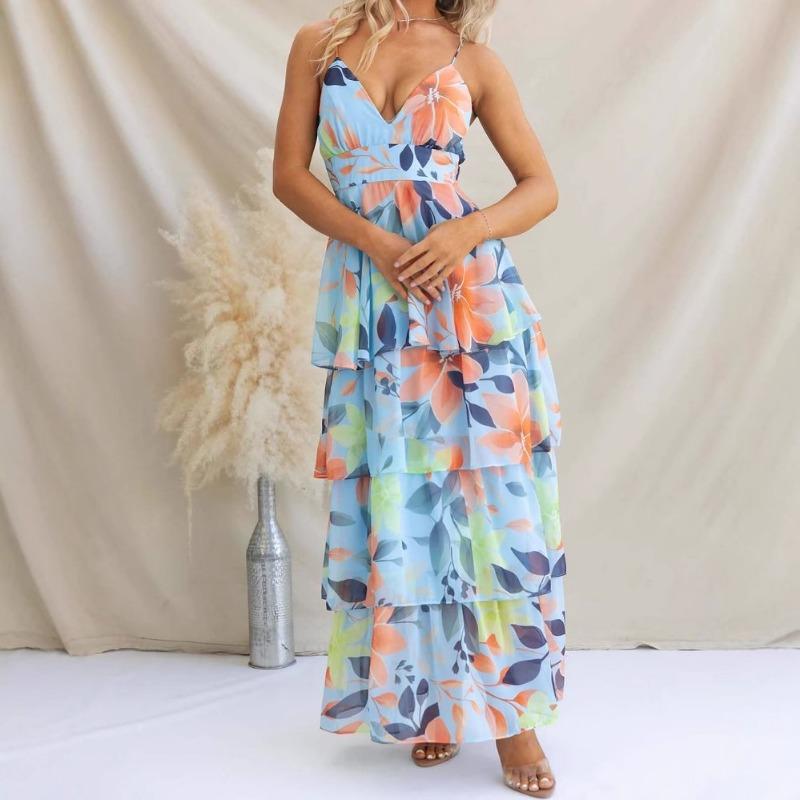 Women's Vacation Casual Style Floral Suspender Dress