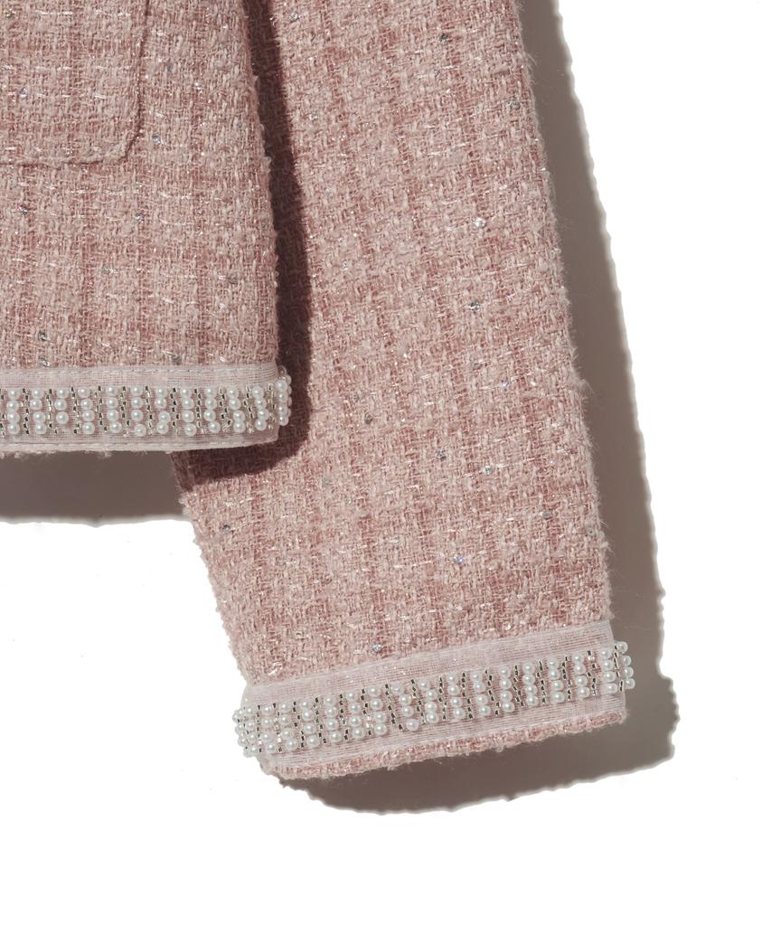 Vivabrown 85-Vivaj050 Line Point Crop Tweed Jacket Pink