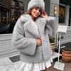 Dicker warmer Kunstpelzmantel für Damen mit Gürtel Umlegekragen Pelzparkas Neue Winter Kurze Lockere Flauschige Oberbekleidung