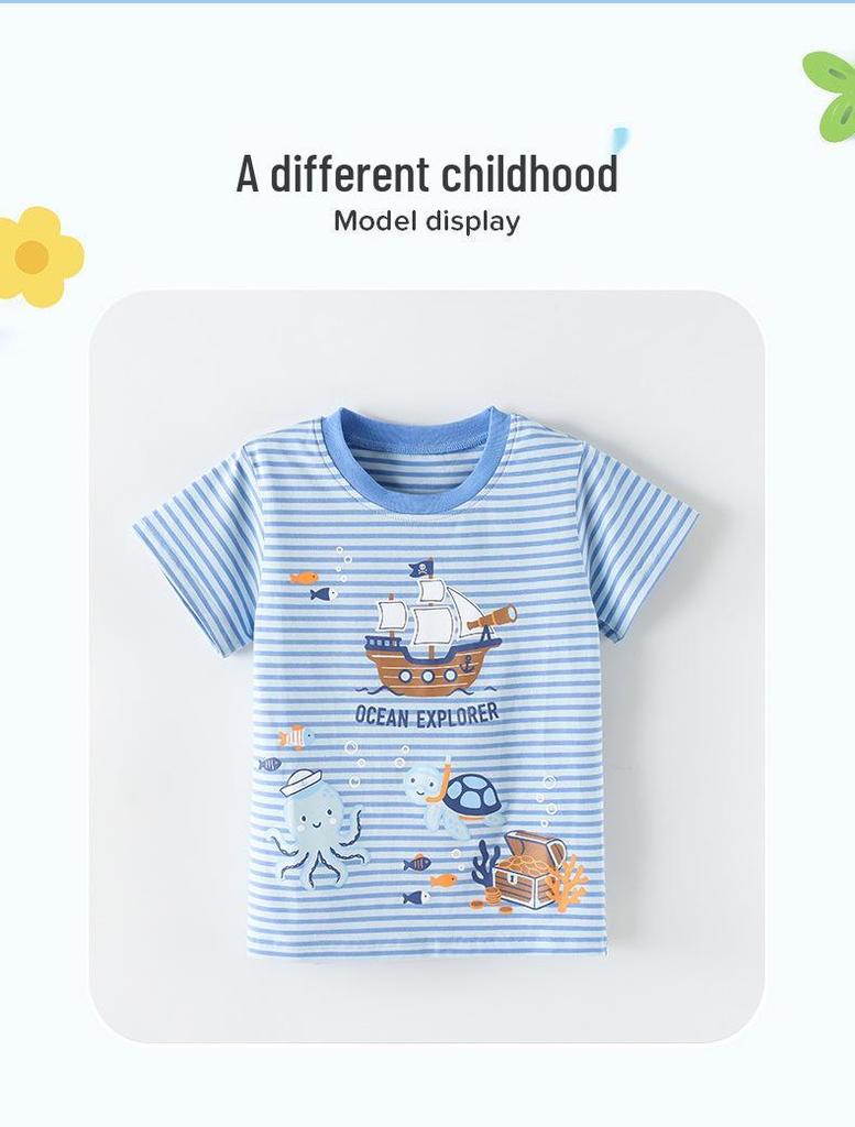 Boys' Pirate Ship Print Short Sleeve T-shirt, Summer Edition