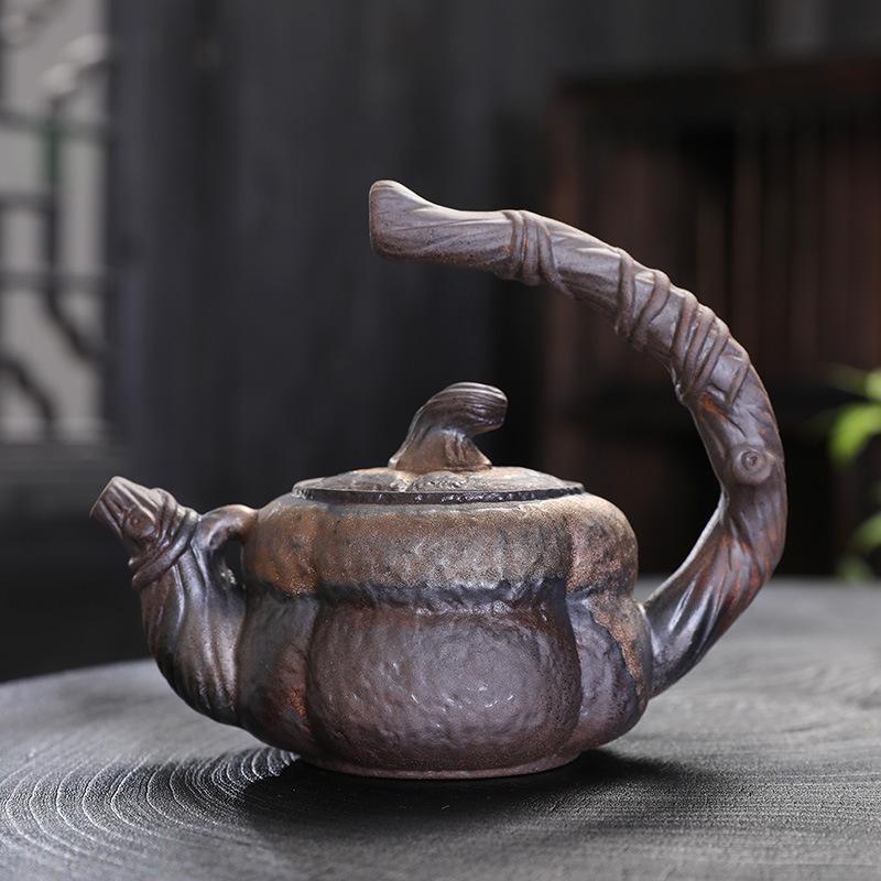 Coarse Pottery Gilt Iron Glaze Side Handle Pot Single Pot Brewing Teapot Teacup Retro Firewood Burning Kung Fu Tea Set