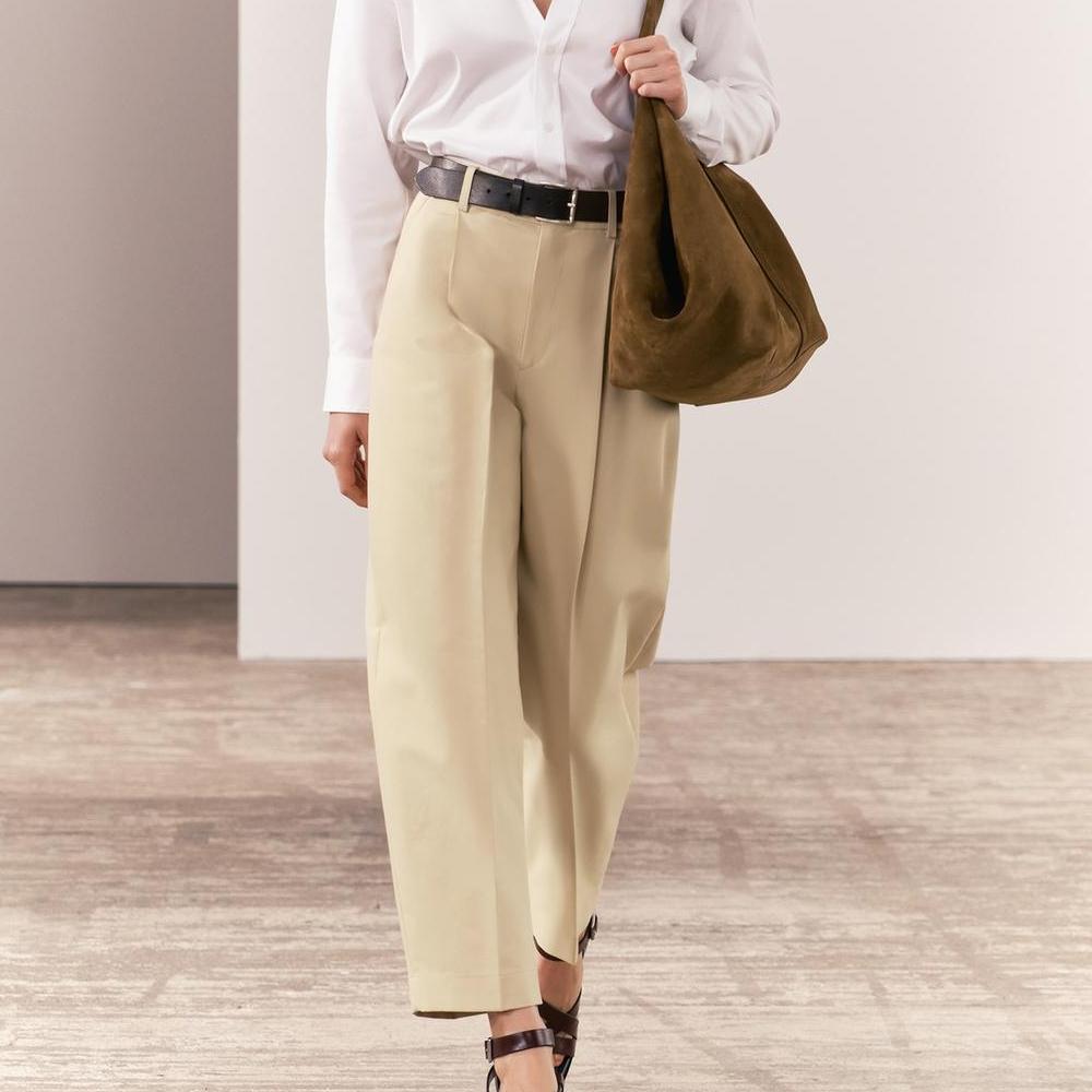 Zara Zw Series Zipper Solid Color Mid Waist Casual Pants Women bottoms Brown 2605386-707