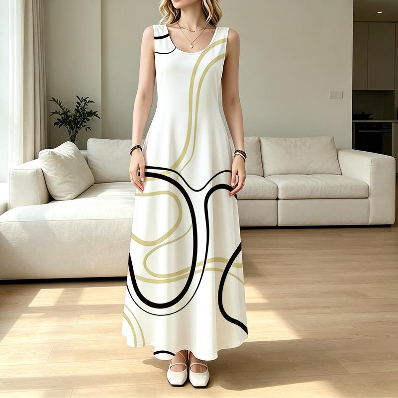 Women's Sleeveless Summer Tank Dress Minimalist Lines,Loose Fit,Comfortable Fabric,Ideal for Beach Vacation & Daily Casual Wear
