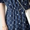 Navava No800 Waist String Zip Collar Short Sleeve Dress
