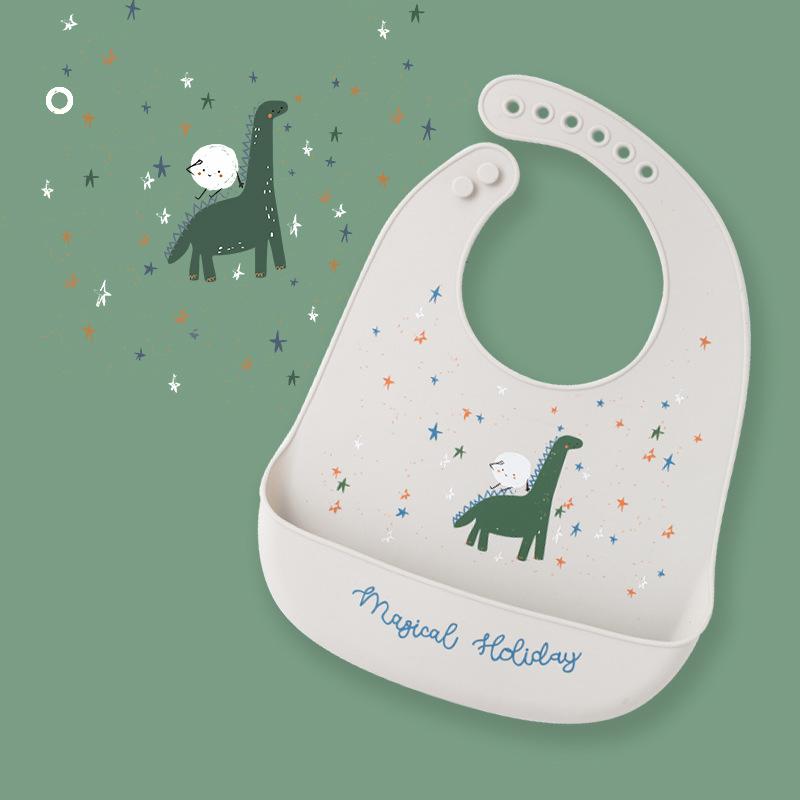 Cute Baby Bibs Waterproof Silicone Bib Feeding Infant Newborn Cartoon Apron ToddlerX Adjustable Bib Burp Cloths with Pocket
