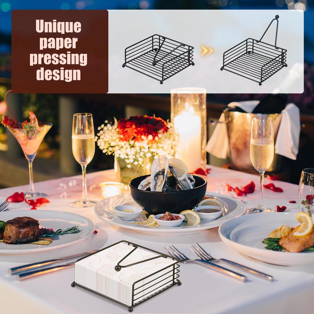 2Pcs New Flat Napkin Holder Metal Rustic Kitchen Napkin Holder Square Paper Dispensers with Adjustable Arm for Countertop Table