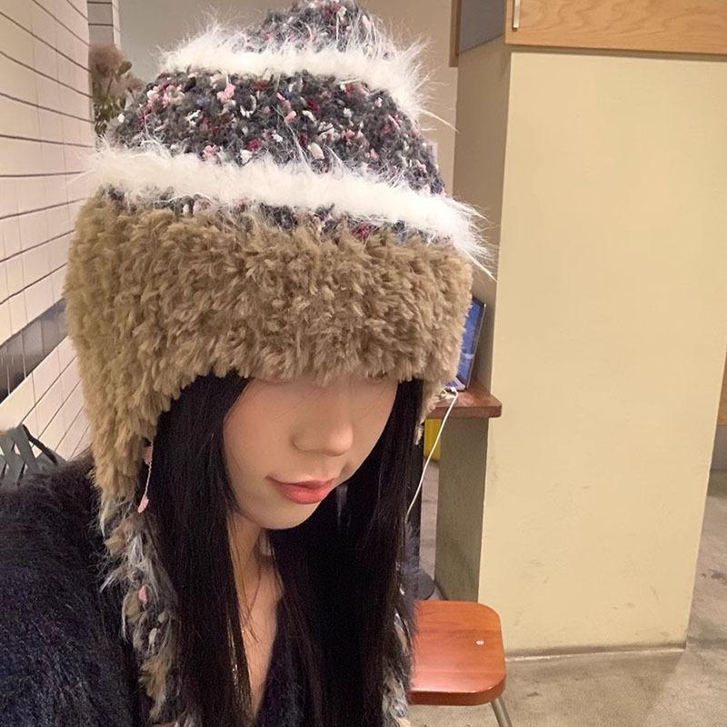 Ethnic Style Colorful Striped Knitted Hat Western Sichuan Travel Fresh and Sweet Personality Fashion Warm Ear Protection Plush Hat