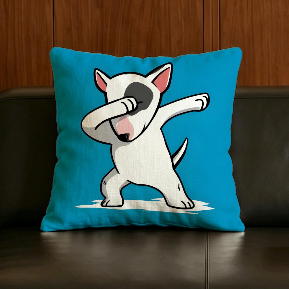 Dog Cartoon Bull Terrier Series Cushion Cover Natural Linen Pillowcase Set AllinOne Decor for Sofa Bedroom  Chair