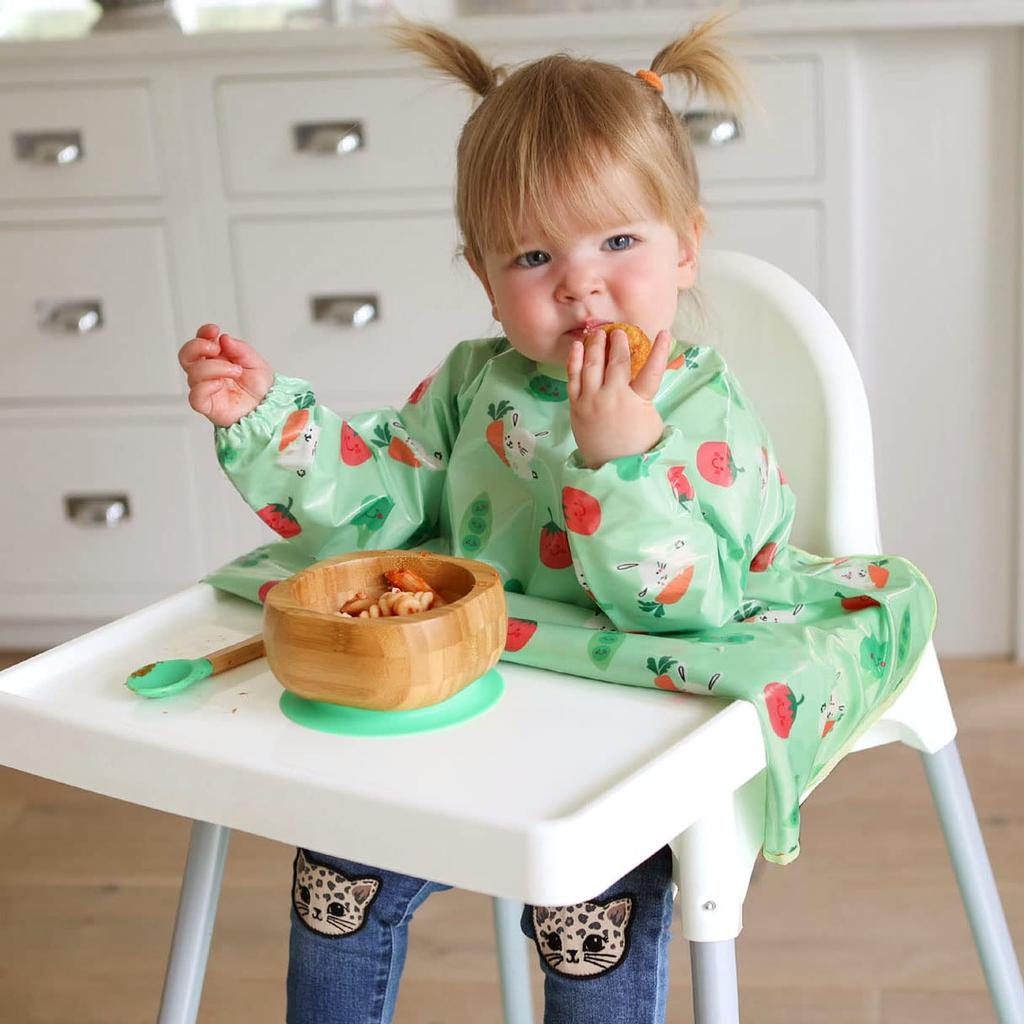 Måltidsmaskin Baby Måltid Långärmad Kanin och Grönsak [Vivetta] Förkläde, Tvättbart, Mat, Förkläde, Lätt att Torka Av, Heltäckande, Haklapp, Duk, Grön,