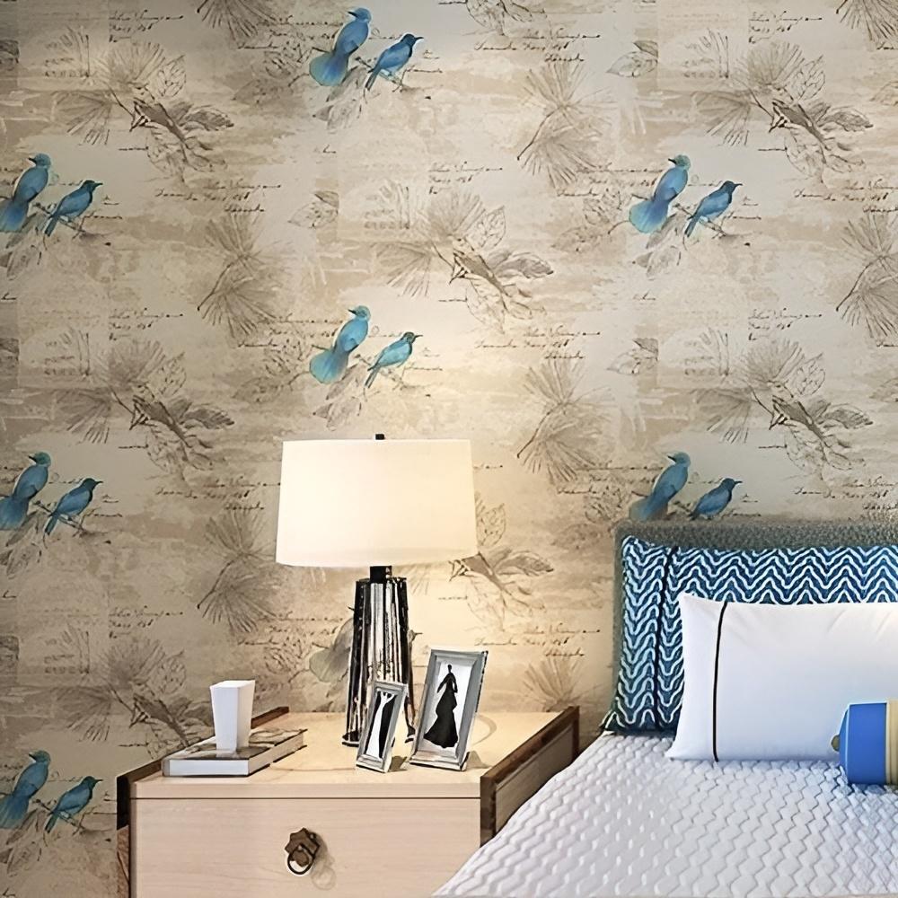Vintage Bright Blue Birds Peel and Stick Wallpaper Floral Self Adhesive Wallpaper Removable Contact Paper for Dresser Drawer