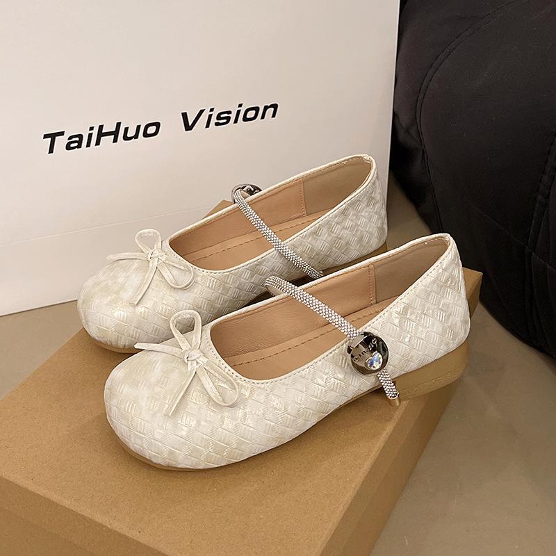 Bow light mouth single shoes women's new summer with skirt round head thick heel one-word buckle Mary Jane shoes