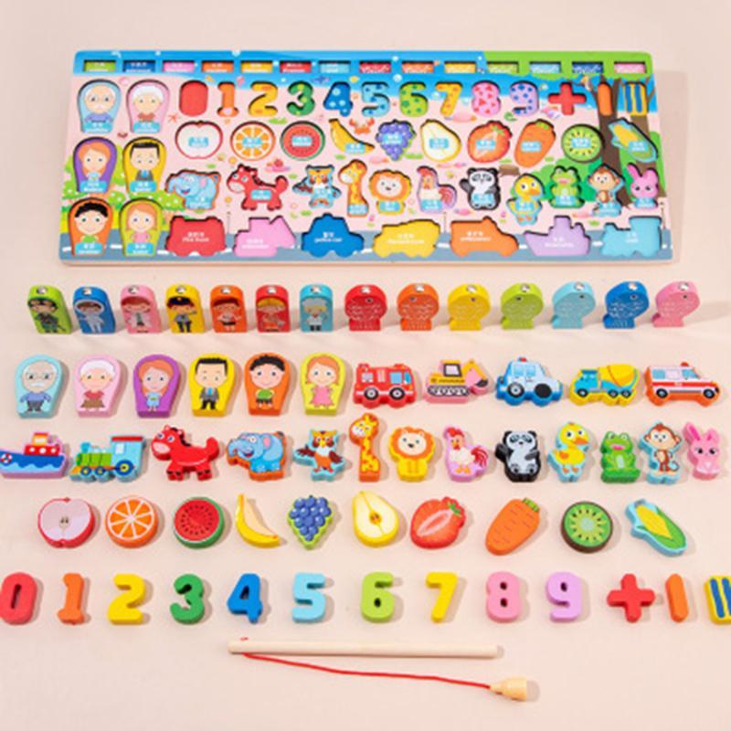 Montessori Logarithmic Board Magnetic Fishing Game Wooden Kids Digital Cognition Toy for Toddlers Sensory Training Use