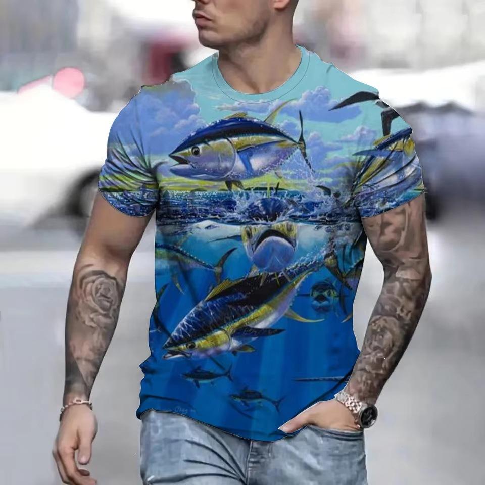 Summer Men's Fish 3D Printed Crew Neck T-Shirt
