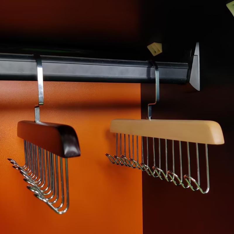 Belts and Ties Storage Holder with 8 Hooks,Space Saving Wood Belt Organizer Rack for Scarves, Hats, Bra, Tank Tops, Accessories