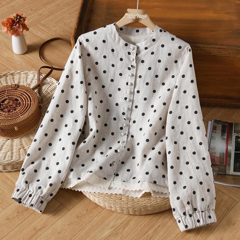 Women s Artistic Retro Polka Dot Spring Cardigan - Loose Fit, Plus Size, Long Sleeve XL
