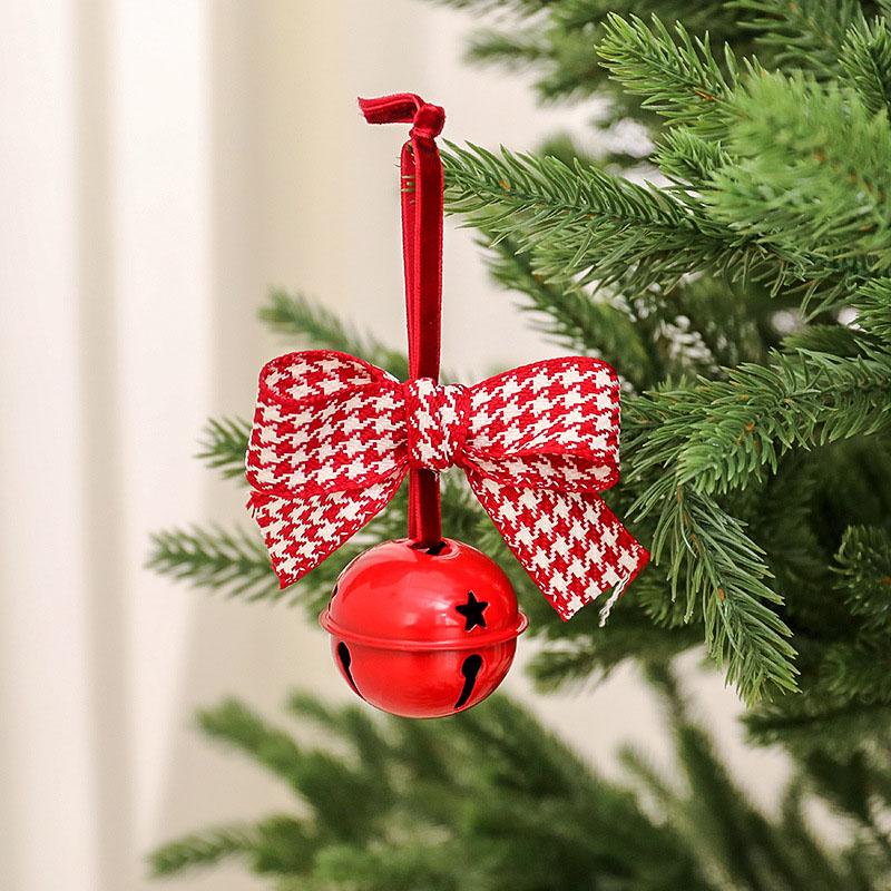 

Christmas Tree Decoration Door Hanging Christmas Red Velvet Bow Iron Bell Pendant Scene Decoration Pendant Thousand Bird Grid Red