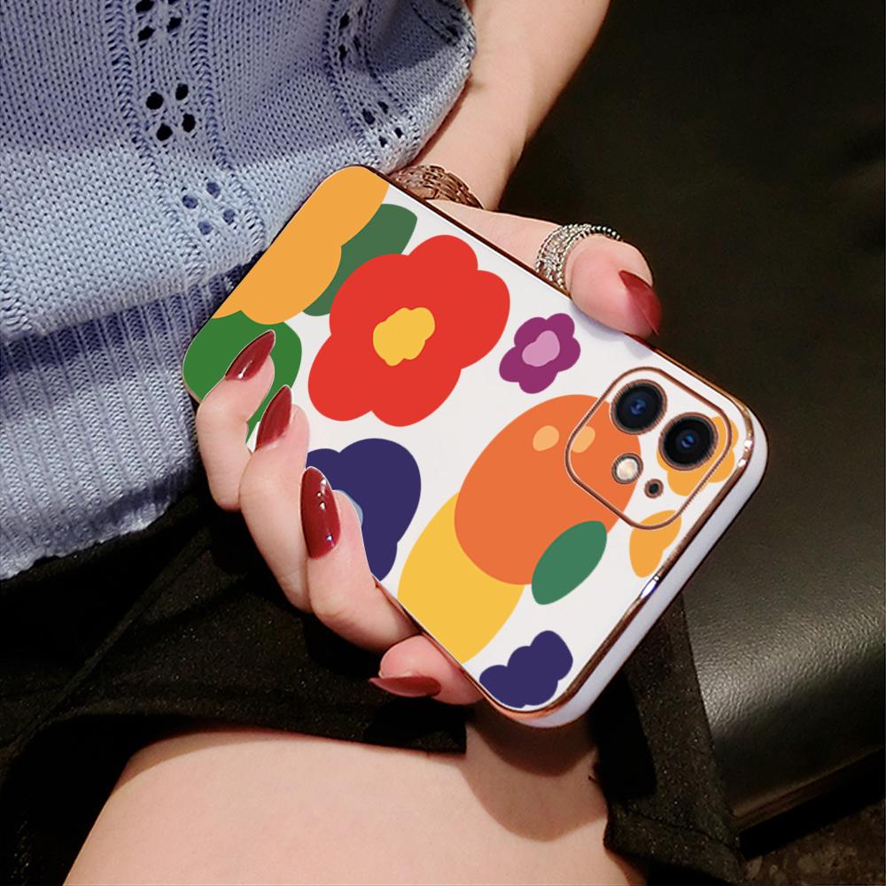 Colorful Printing Patterns Square Edge Pattern Casing Plated Phone Shell Luxury Plating Soft Phone Case for iPhone Motorola Moto OnePlus Samsung