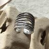 925 Sterling Silver Rings For Women Geometric Fine Jewelry Finger Adjustable Wide Interlines Ring For Party Birthday Gift