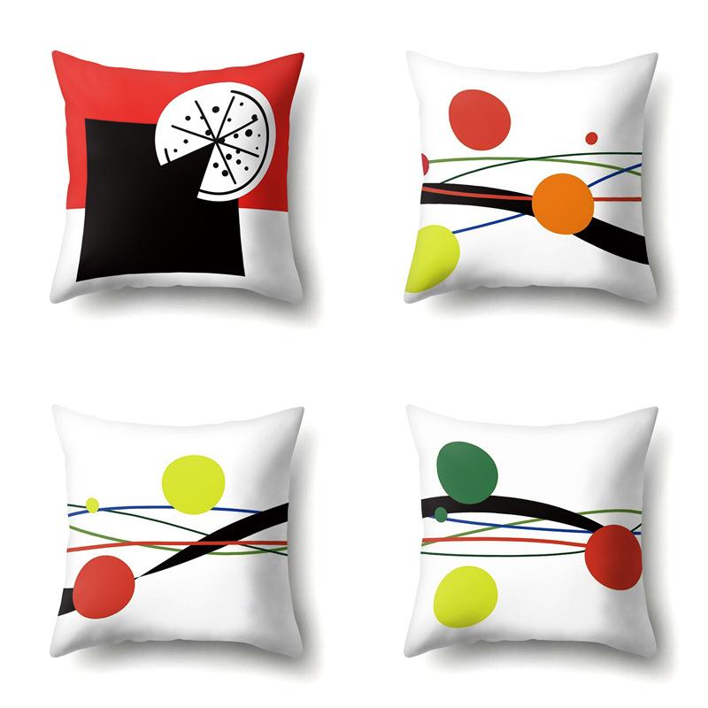Polyester Pillow Case Car Black and Red Geometric Circle Lines Decorative Home Print Pillow Bedside Cushion Cover