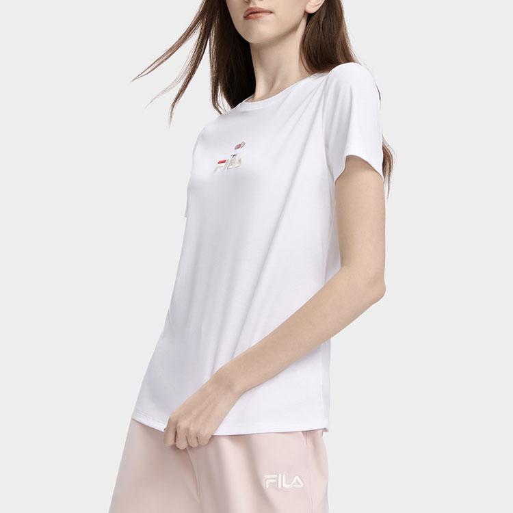 Fila American Vintage Letter Print Casual Round Neck Short Sleeve T-Shirt Women Tops Standard-White F11W329117FWT