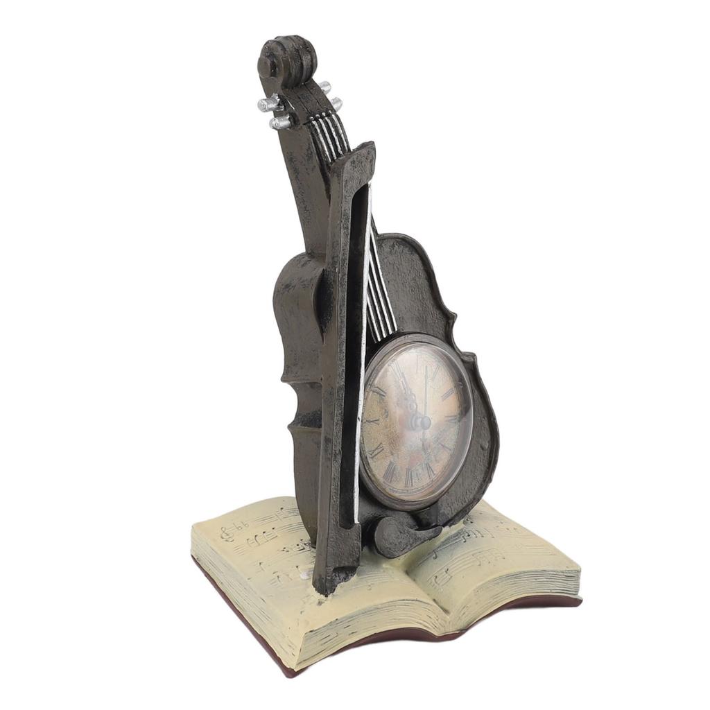Vintage Violin Clock Sculpture Resin Antique Tabletop Clock Violin Models Musical Instrument Ornaments for Office