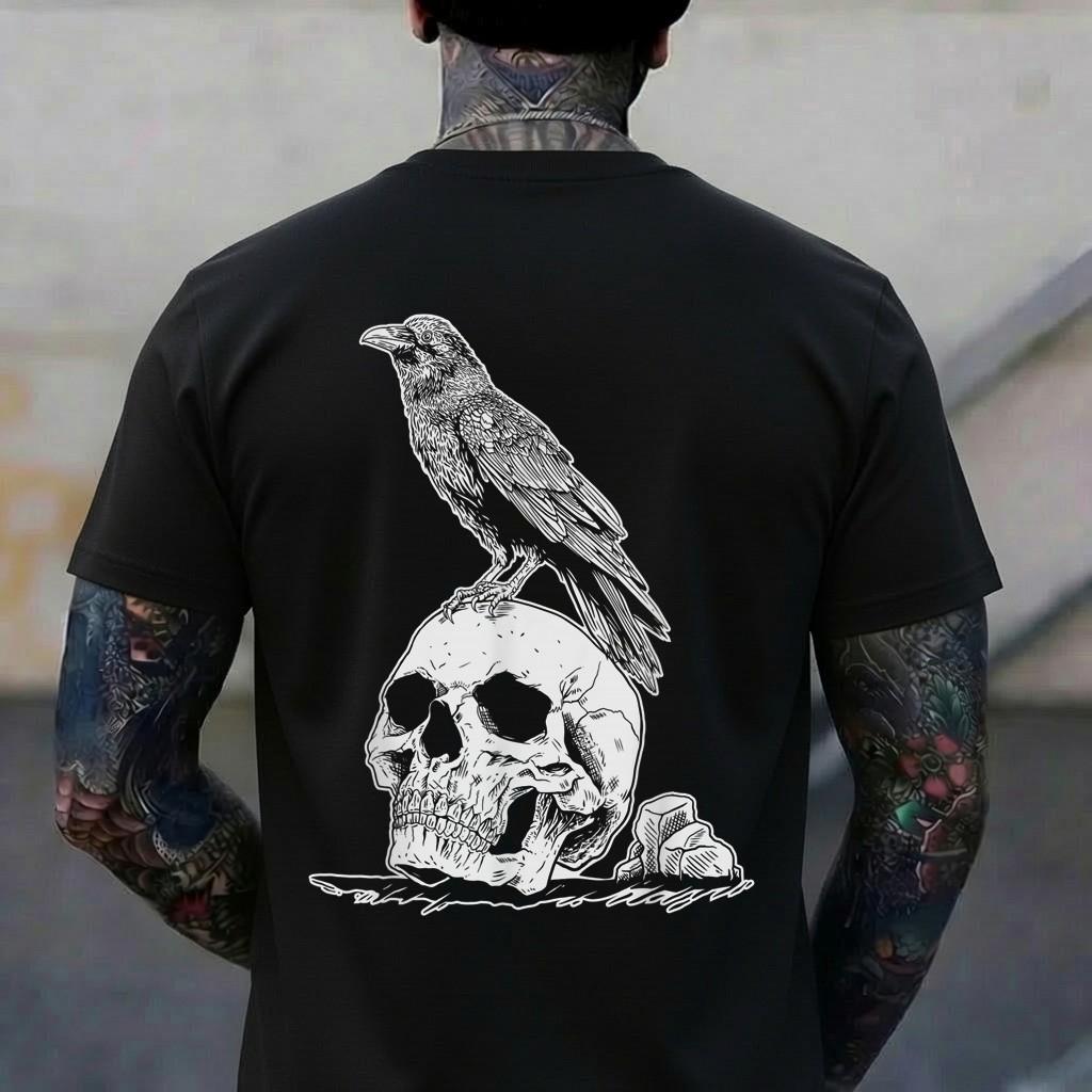 Creepy Skull Spooky Bird Viking Crow Forest Animal Raven T-Shirt S