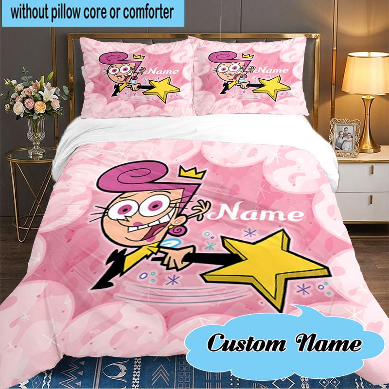 Custom Name 3PCS Friendship Adventure OddParents Bedding Set Including 1pc Duvet Cover And 2pcs Pillowcases for Bedroom, Dormitory Gift Home Decor