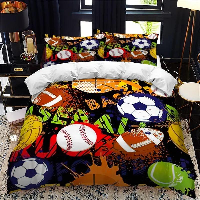 

Comforter Football Bedding Set For Teen Boys Room Decor Ball Sport Microfiber Soccer Game Comforter Twin King Size Comforter (quilt)-EU Single(135*200cm)3pcs