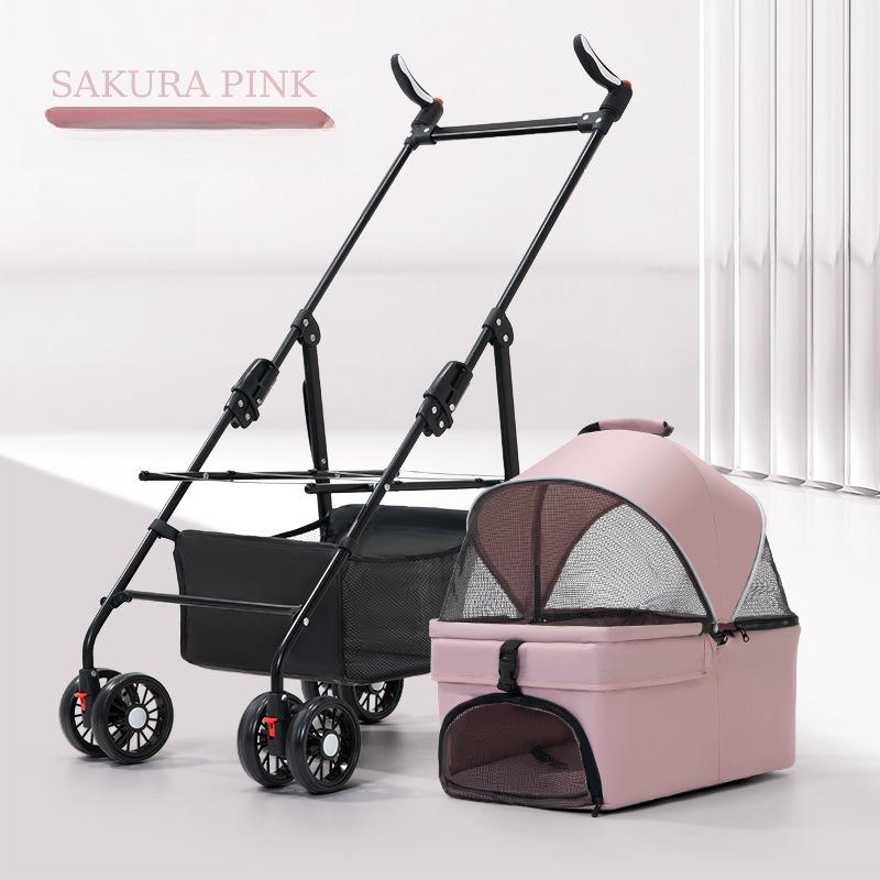 Metal Pet Stroller Lightweight Foldable Detachable Carrier Outdoor Travel Cart for Dogs Cats Removable Basket Pet Walking
