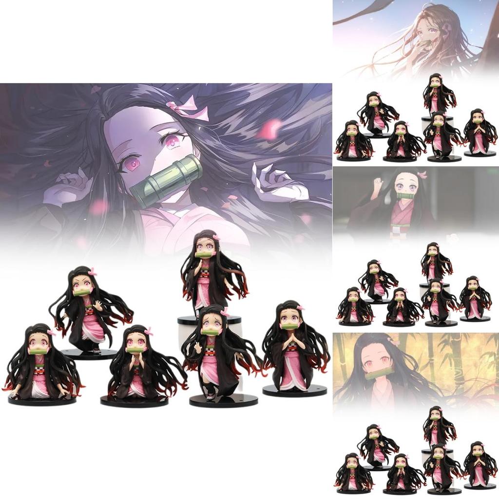 Charming Nezuko Pvc Figurines Set 6 Cute Demon Slayer Miniatures For Fans