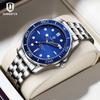 Men's Diver Style Quartz Watch with Luminous Hands Auto Date Waterproof Stainless Steel/Rubber Band Wristwatch