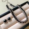 Elegant Rhinestone Square Earrings & Necklace Set – Light Luxury Clavicle Chain Jewelry for Fashionable Evening Wear