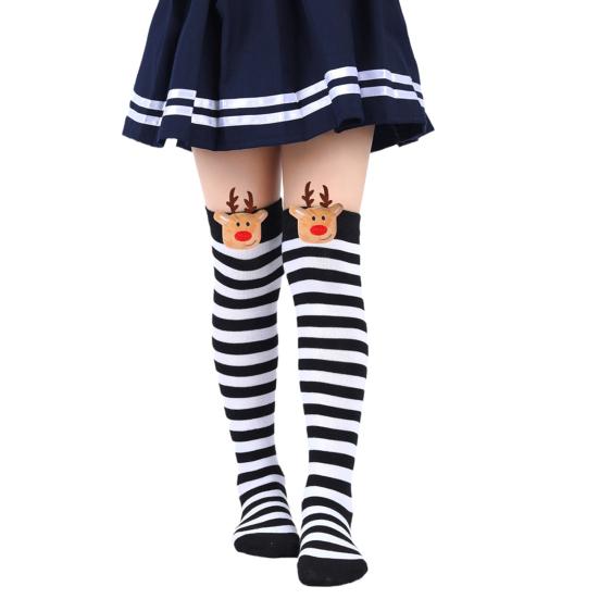 Kids' Christmas Socks Reindeer Plush Striped Knee-High Stockings Over Knee Socks Festive Holiday Wear for Boys Girls