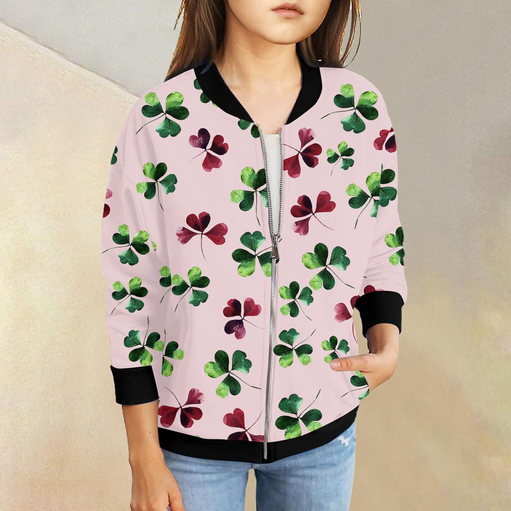 Dívčí bundy na zip Dětské podzimní mikiny s dlouhým rukávem Svrchní oděvy s kapsami St. Den svatého Patrika 5-15 let