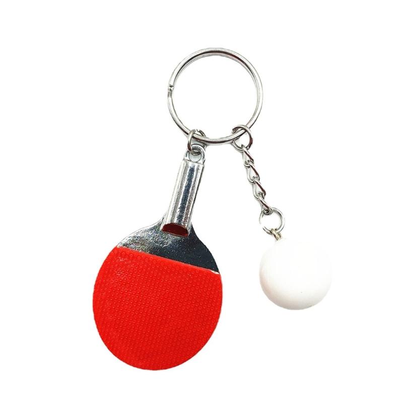 Playing Table Tennis Metal Key Rings Hanging Decorations for Key Backpacks Pingpong Keychain Keyrings Pingpong Key Chain
