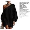 Women Off One Shoulder Loose Mini Dress, Batwing Long Sleeve Lace Trim Club Party Cocktail Dress, Summer Vacation Wedding Guest Dress