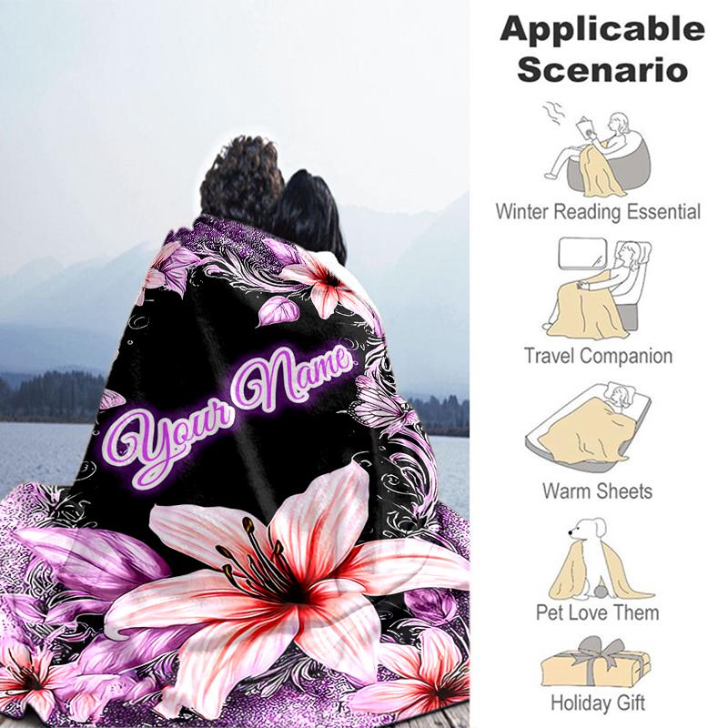 1PC Custom Name Floral Name Artwork Flannel blankets Patterns Throw Blanket All-Season Soft Gift for Couch, Bed, Camping gifts