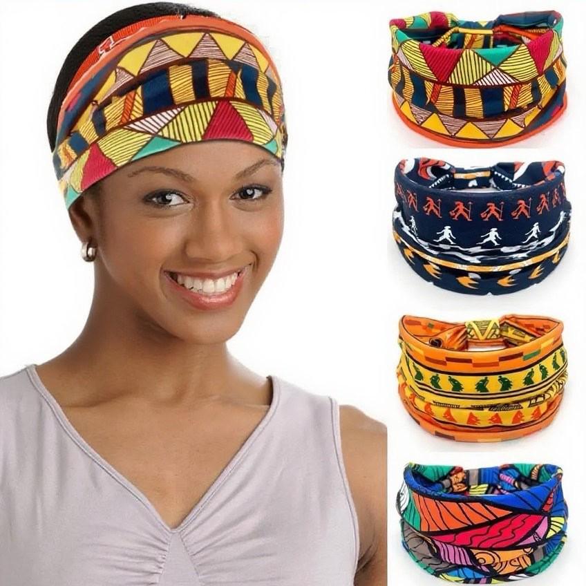 Women's Sports Elastic Print Headband - European & American Style, Sweat-Absorbing Hairband with Bow Design