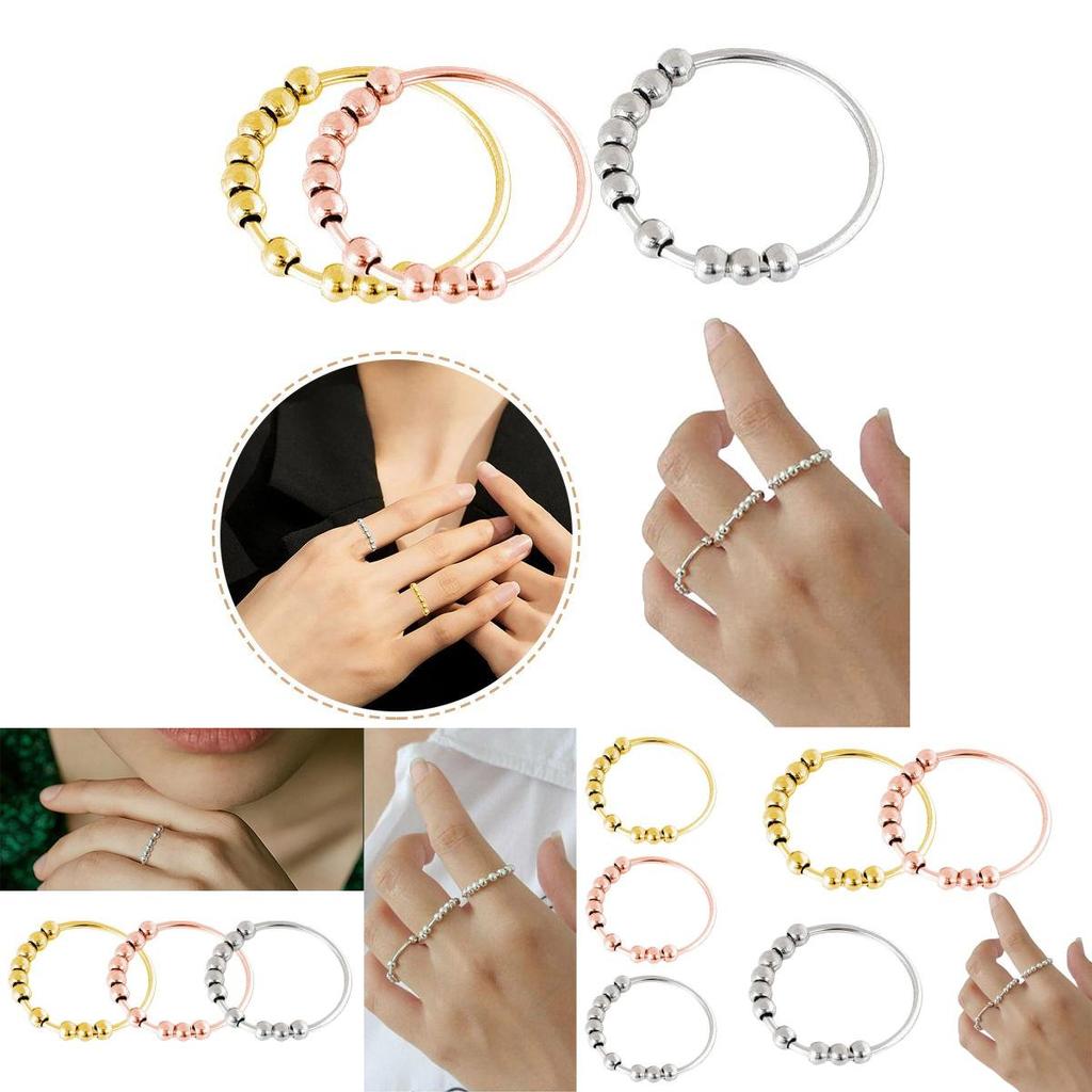 Fashionable And Specially Designed Sterling Silver Rotating Beaded Finger Ring For Women