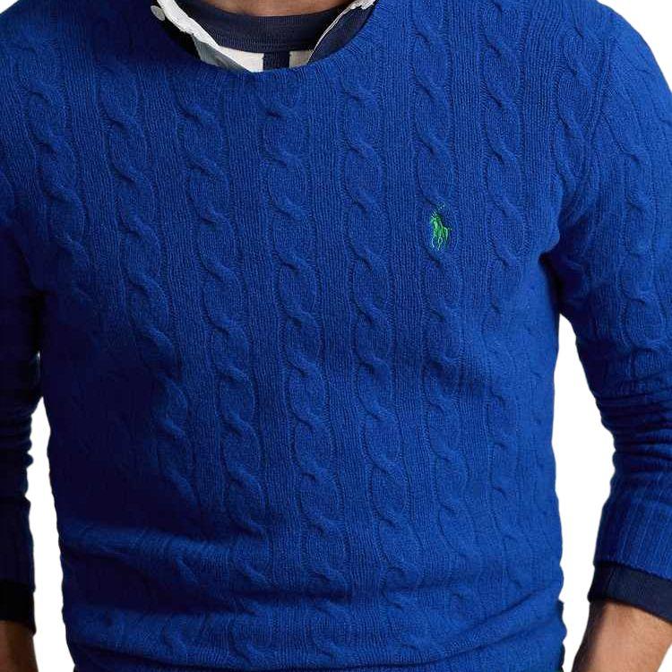 Polo Ralph Lauren Solid Color Cable Knit Sweater Men Sweater Blue MNPOSWE16822029-400