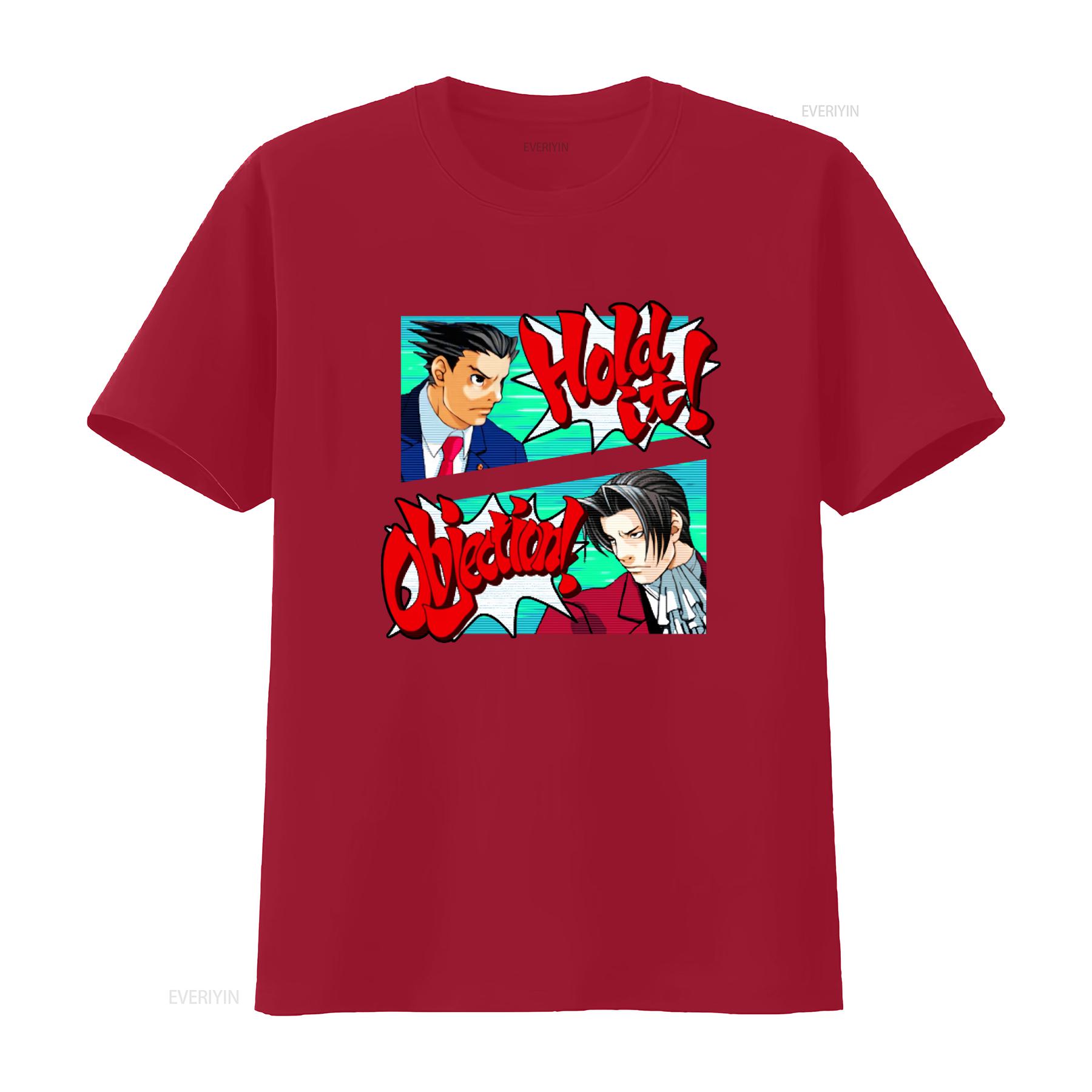 Ace Attorney Phoenix Wright Objection Hold It Gaming T Shirt For Print vintage Washed Soft Stretched Breathable Versatile S