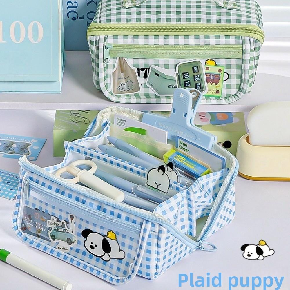 Puppy Grid Stationery Bag Korean Style Dopamine Pencil Pouch Kawaii Prism Pencil Case Unisex