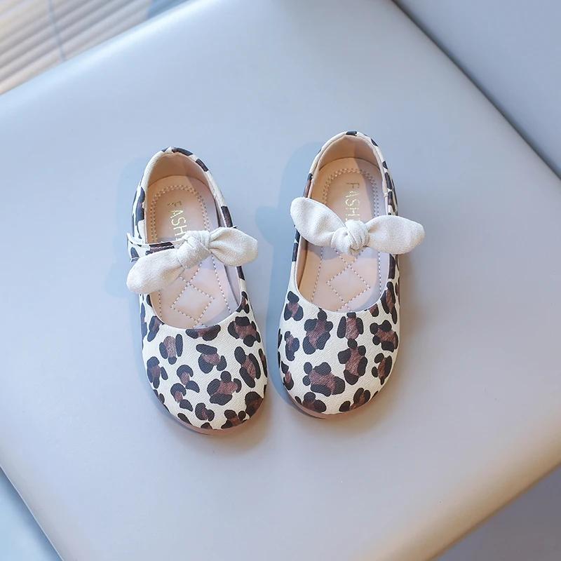 Girls Mary Janes Leopard Prints Style Fashion Princess Kids Leather Shoes with Bow-knot Sweet Chic 2025 Spring Autumn Brand New